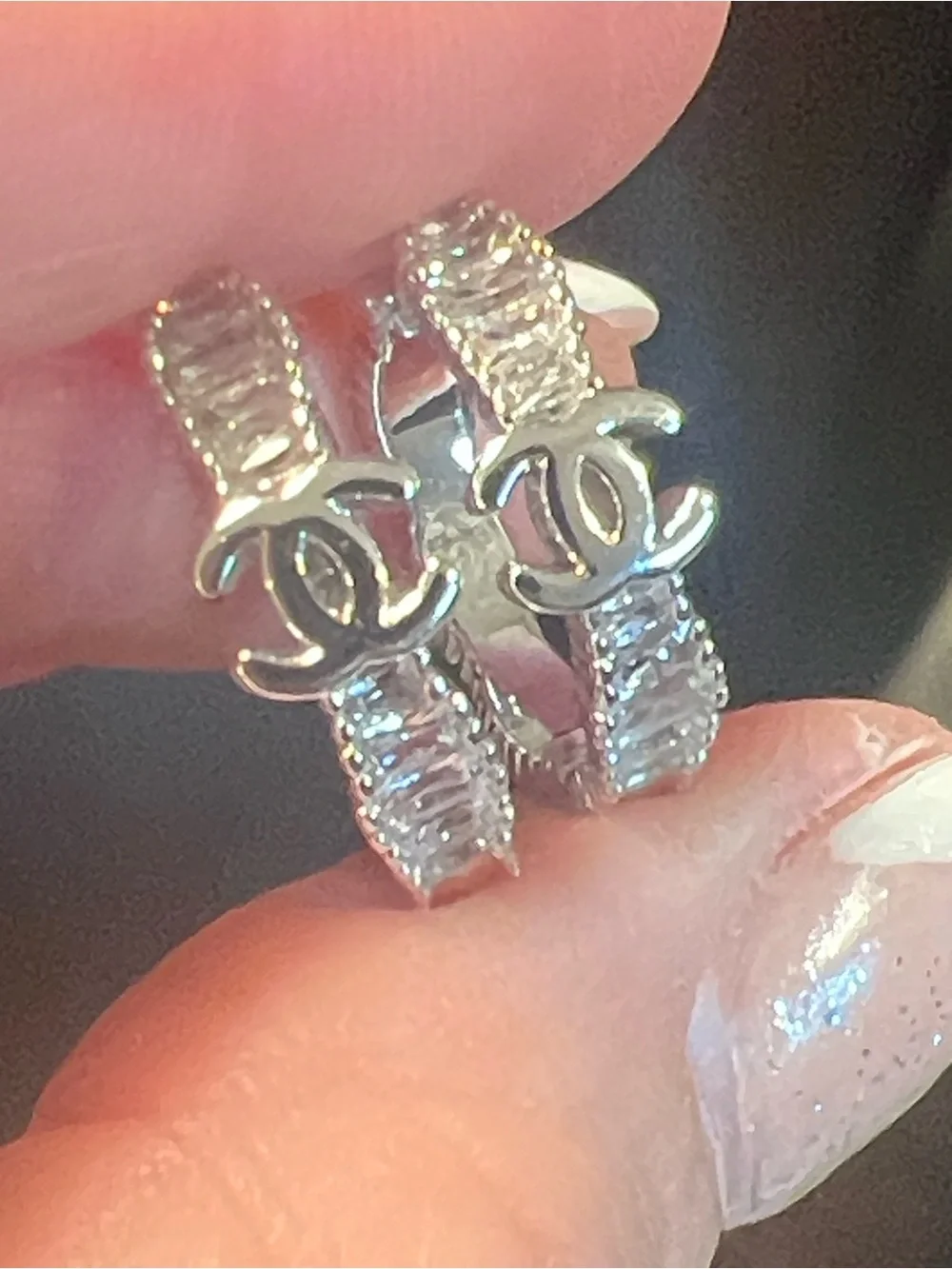 Silver Crystal C Hoop Earrings